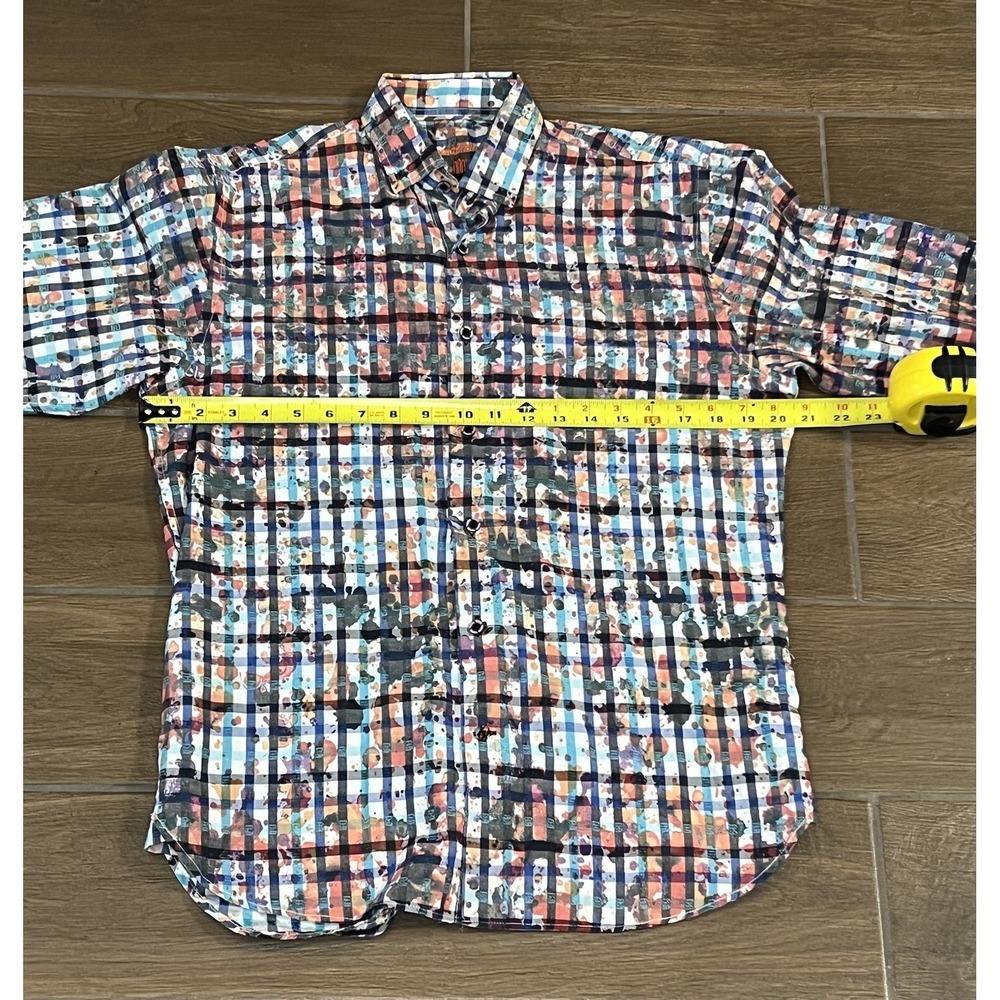 Luchiano Visconti Black Men's Size Small Paint Splatter Plaid Button Down Shirt - Picture 3 of 7